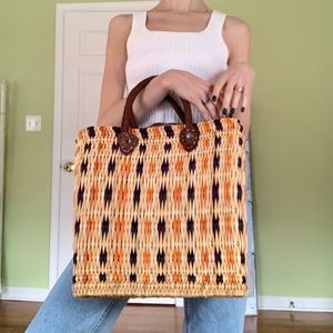 Handmade Woven Tote with Leather Handles